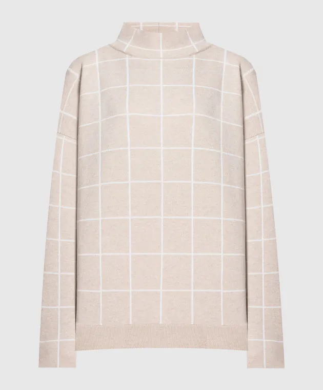 ANNECLAIRE Beige check wool and cashmere sweater