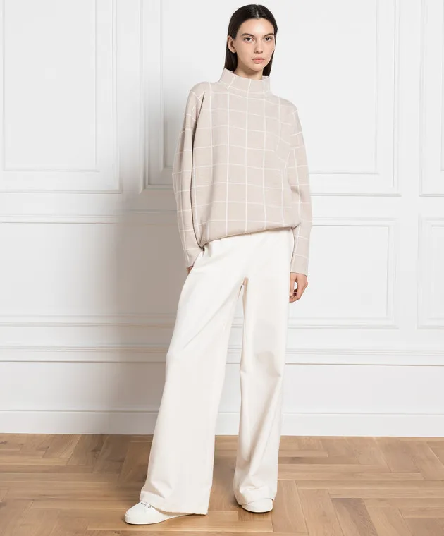 ANNECLAIRE Beige check wool and cashmere sweater