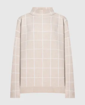 ANNECLAIRE Beige check wool and cashmere sweater