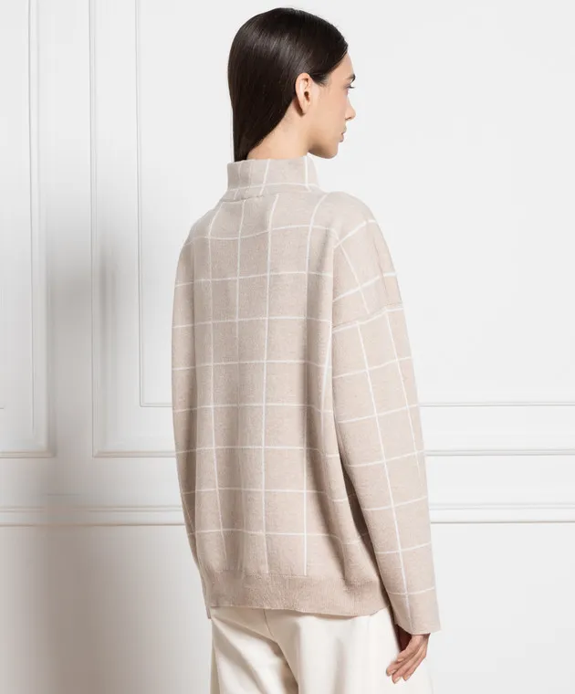 ANNECLAIRE Beige check wool and cashmere sweater