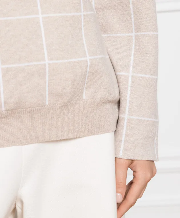 ANNECLAIRE Beige check wool and cashmere sweater