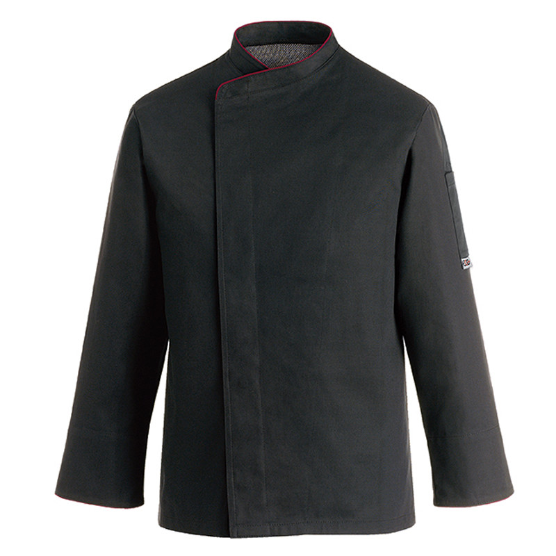 Chaqueta de cocina Comfort negra con ribete burdeos - Egochef