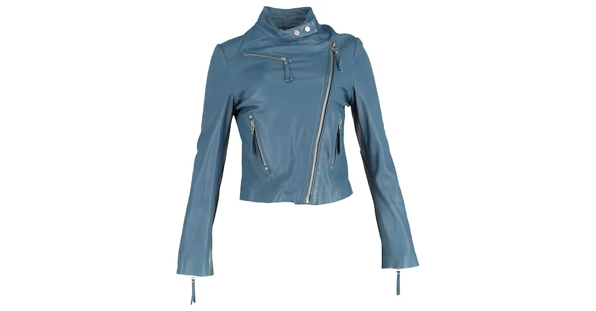 Chaqueta de motorista Iro en cuero azul claro 