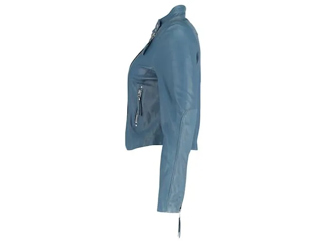 Chaqueta de motorista Iro en cuero azul claro 