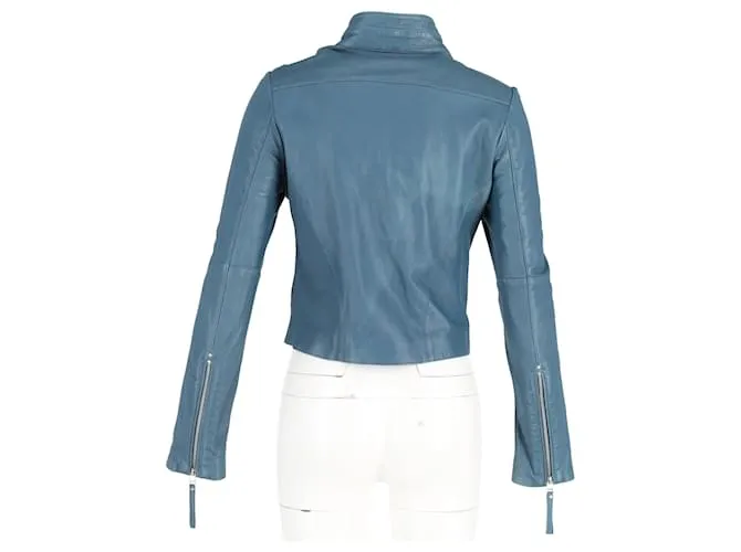 Chaqueta de motorista Iro en cuero azul claro 