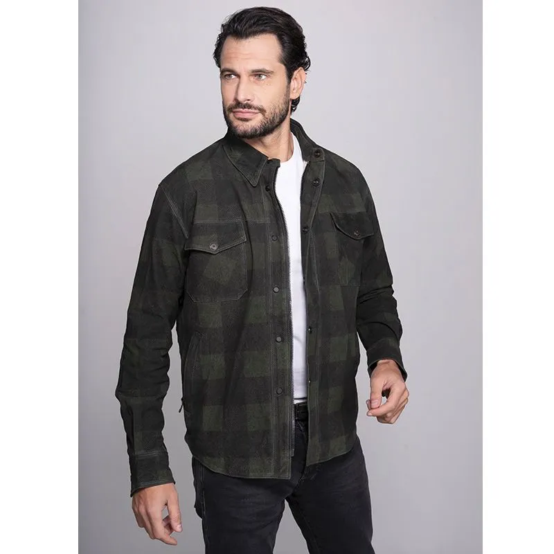 CHAQUETA SHIRT CHECK GREEN LEATHER MAN-DMD