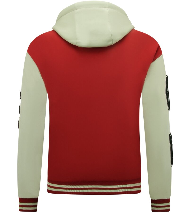 Chaqueta Universitaria Oversize Hombre con Capucha - 8630 - Rojo