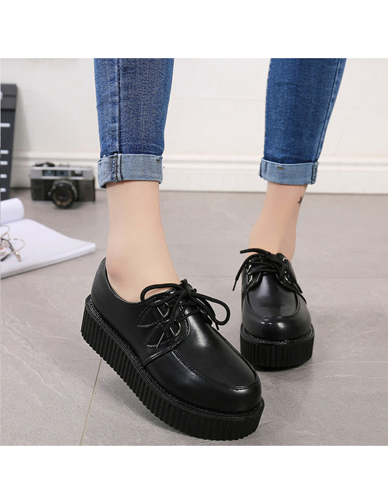 Creeper plataforma con cordones mujer negro