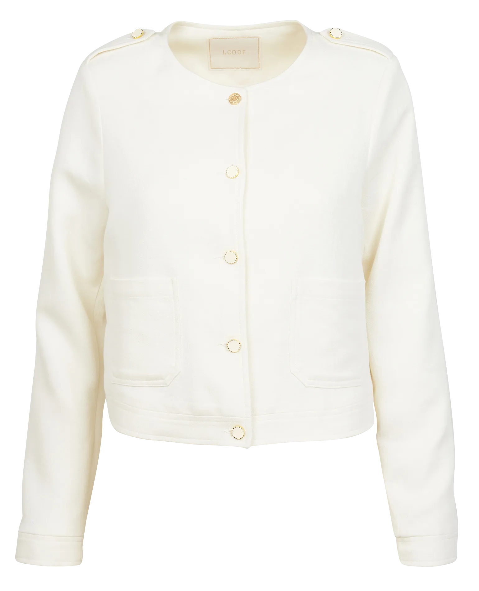 I CODE Chaqueta recta de mezclad de algodón con cuello redondo en blanco