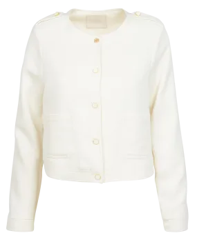 I CODE Chaqueta recta de mezclad de algodón con cuello redondo en blanco