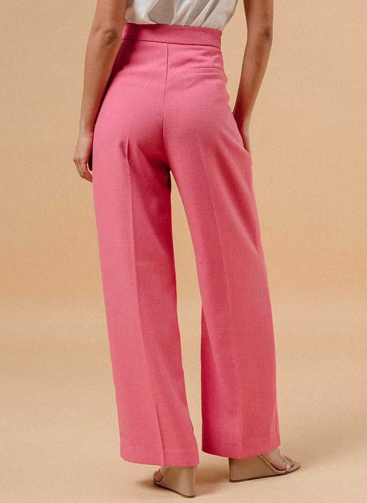 MARLY - Pantalón recto de jacquard de talle alto en rosa