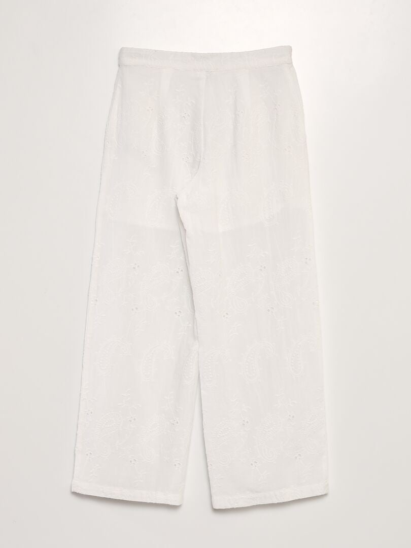 Pantalón ancho con bordado inglés - BLANCO