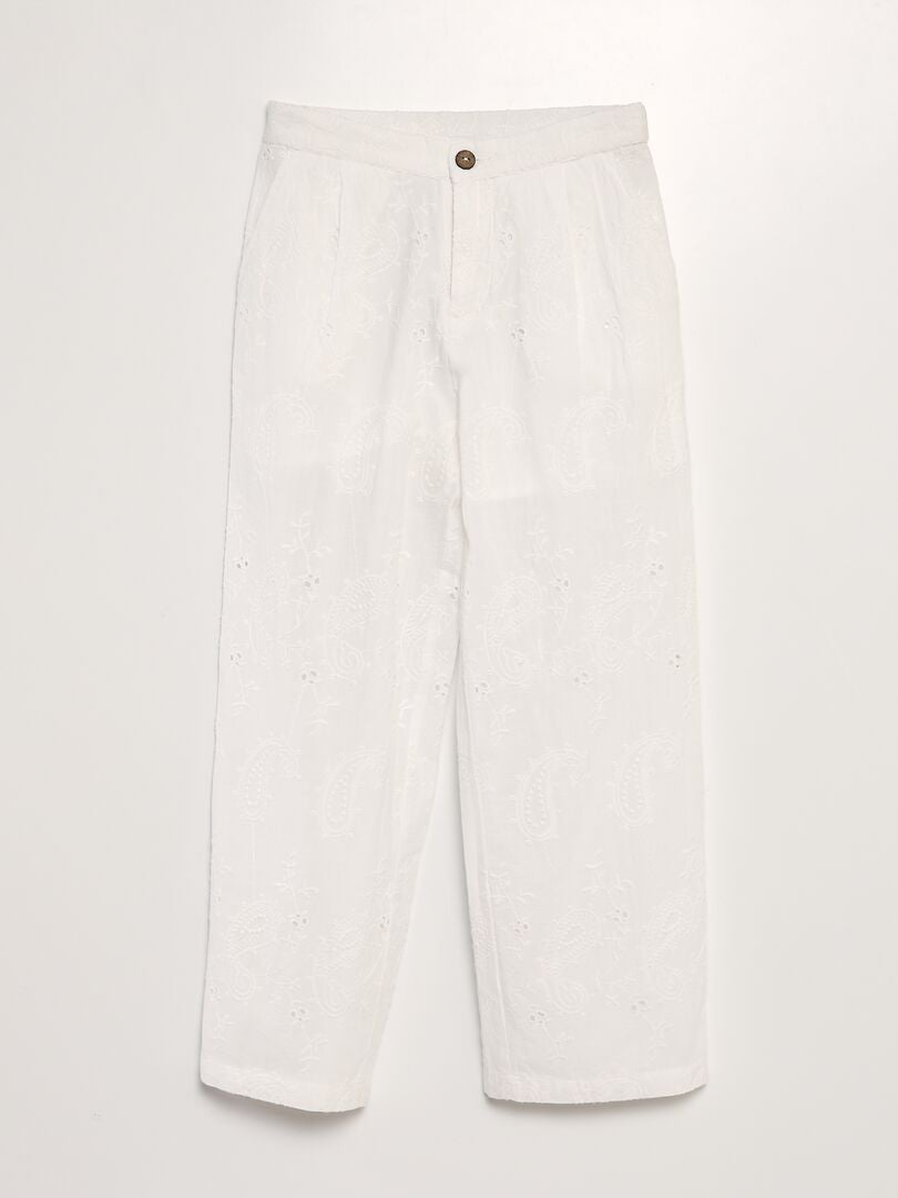 Pantalón ancho con bordado inglés - BLANCO