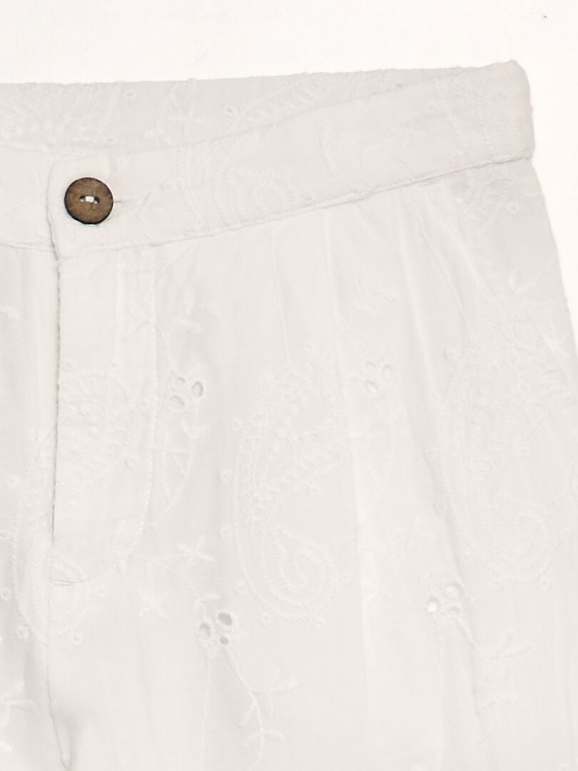 Pantalón ancho con bordado inglés - BLANCO