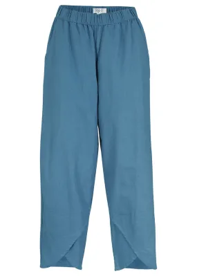 Pantalón capri de lino con cintura cómoda y ajuste holgado denim azul