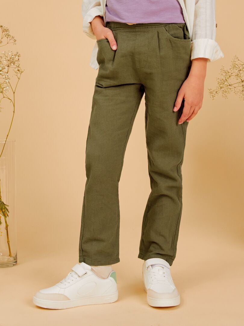 Pantalón chino de lino - VERDE