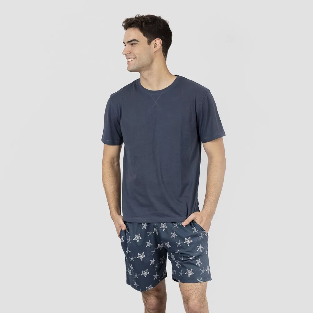 Pijama corto algodón hombre Starfish azul marino