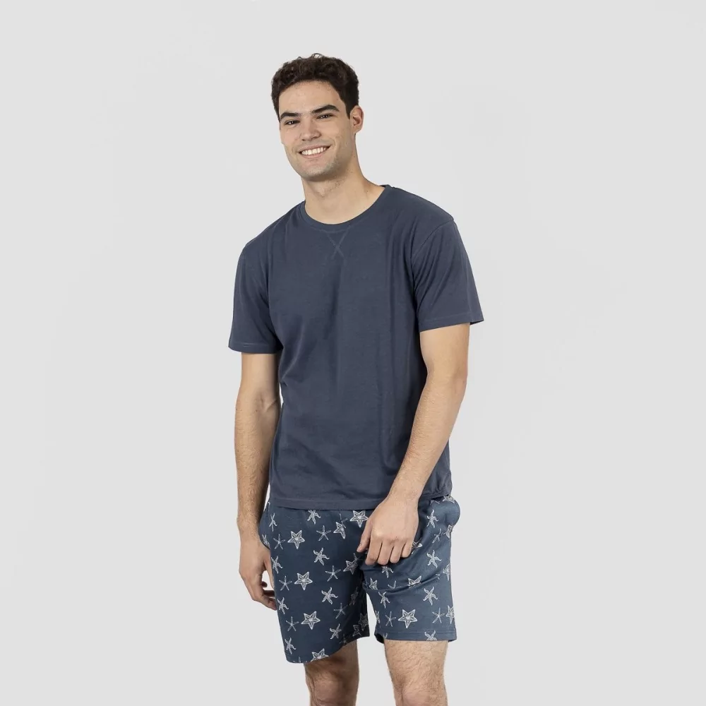 Pijama corto algodón hombre Starfish azul marino