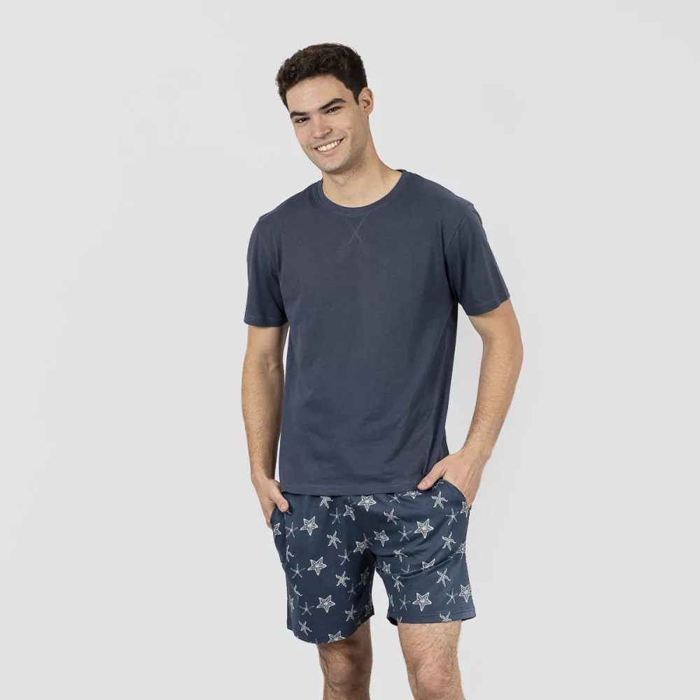 Pijama corto algodón hombre Starfish azul marino