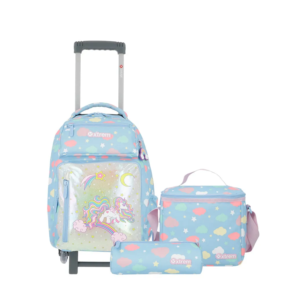 Set mochila + lonchera + cartuchera Run Pack multicolor unicornio