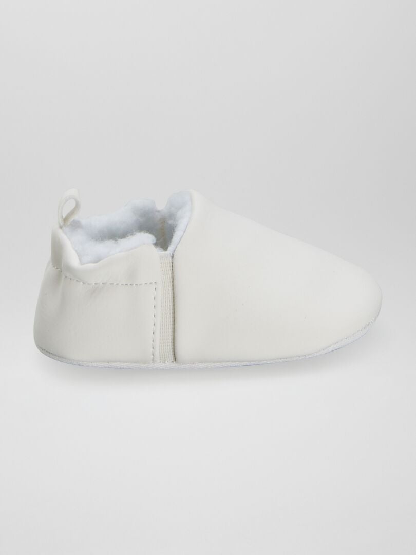 Zapatillas de casa de antelina con pelo - blanco