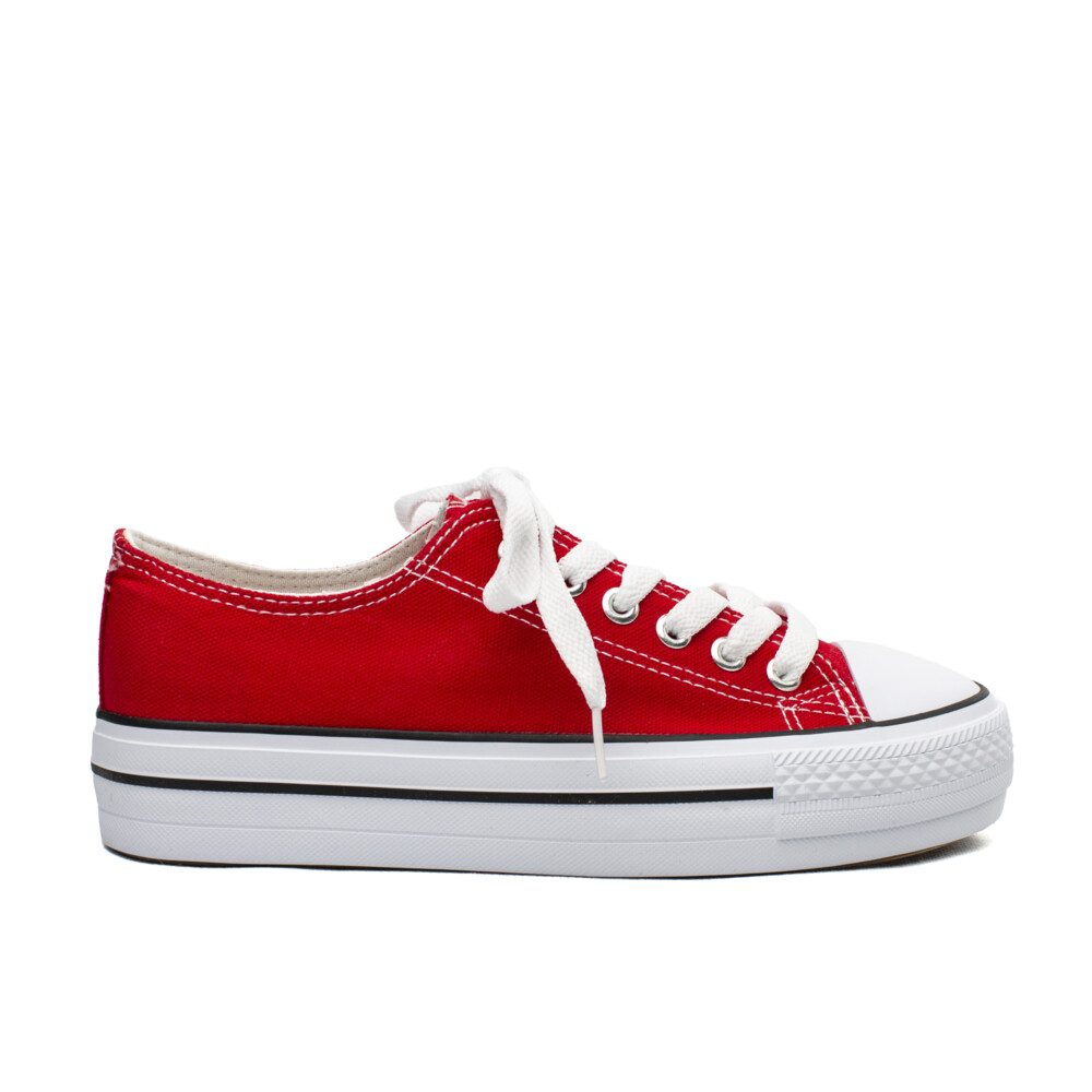 Zapatillas Lonas Mujer Rojas Con Plataforma