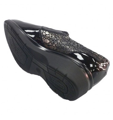 Zapato mujer gomas lados charol y  piel PitillosMS en negro