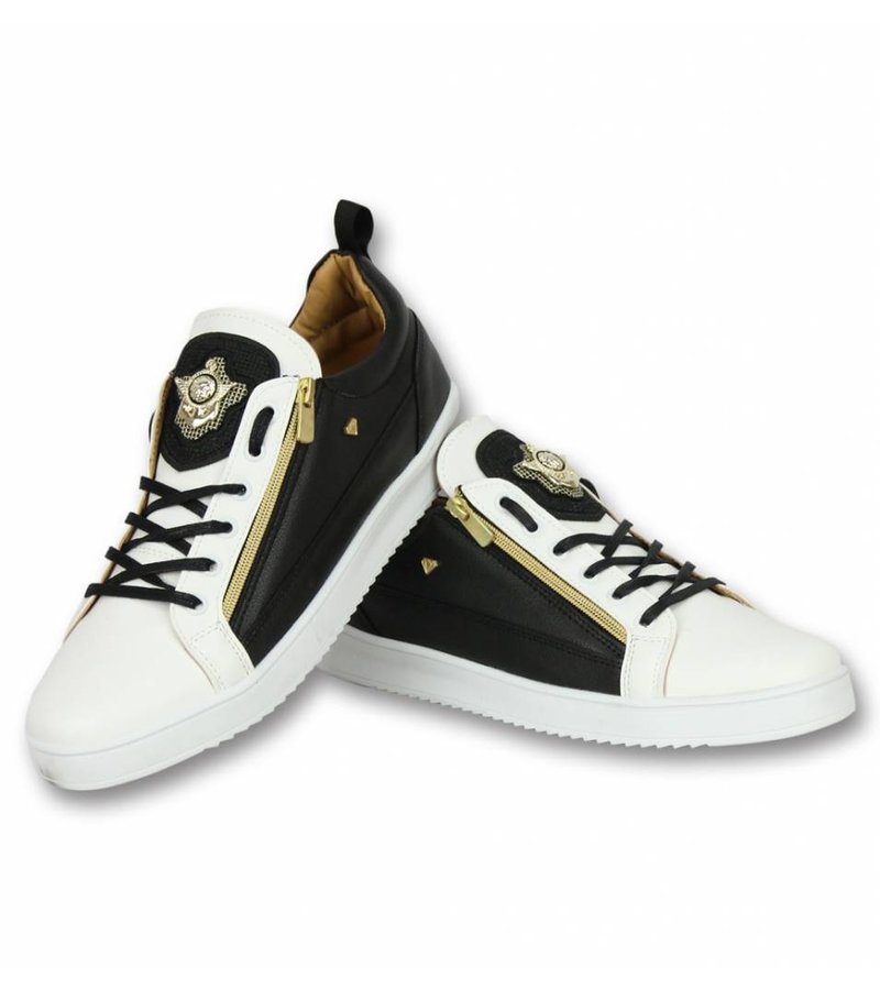 Zapatos de Hombre - Zapatillas Bee Negro Blanco Dorado - Blanco/Negro