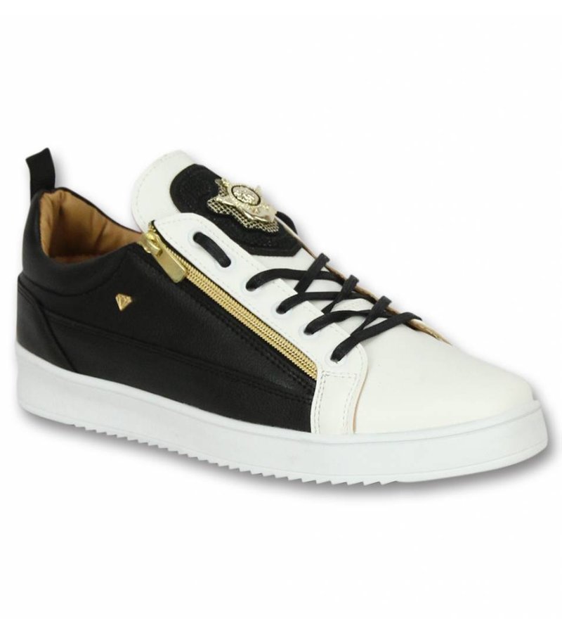 Zapatos de Hombre - Zapatillas Bee Negro Blanco Dorado - Blanco/Negro