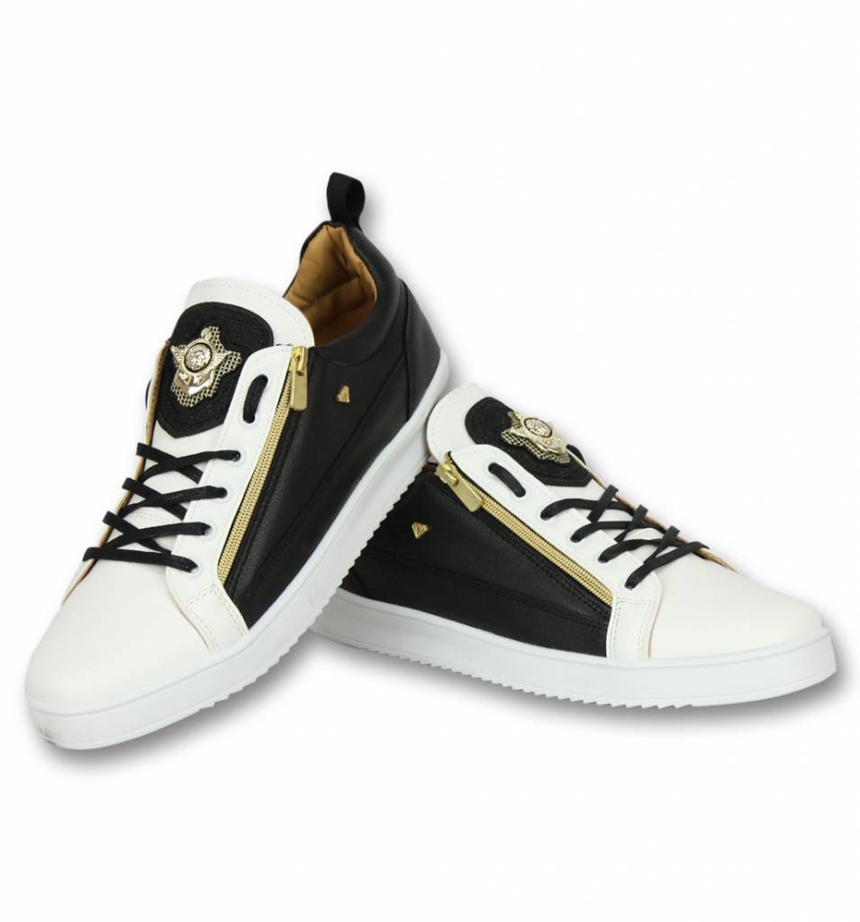 Zapatos de Hombre - Zapatillas Bee Negro Blanco Dorado - Blanco/Negro