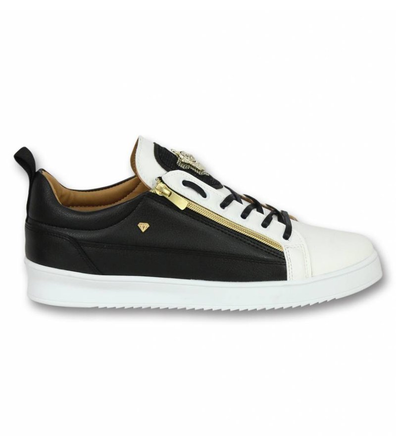 Zapatos de Hombre - Zapatillas Bee Negro Blanco Dorado - Blanco/Negro